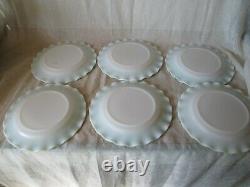 Set 6 Hazel Atlas TURQUOISE CRINOLINE Ruffled Ripple Vintage 9 Dinner Plates