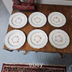 Set 6 Minton Blue Enamel Dots Floral Gold Dinner Plates Current Ret $99/plate