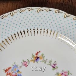 Set 6 Minton Blue Enamel Dots Floral Gold Dinner Plates Current Ret $99/plate