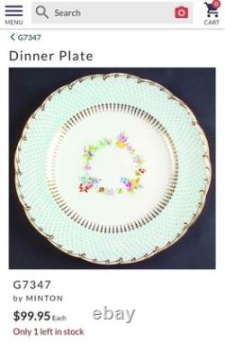 Set 6 Minton Blue Enamel Dots Floral Gold Dinner Plates Current Ret $99/plate