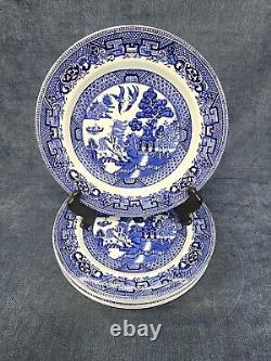 Set 6 Staffordshire Blue Willow 10 Dinner Plate Knotted Rope Mark 1890s u-10G