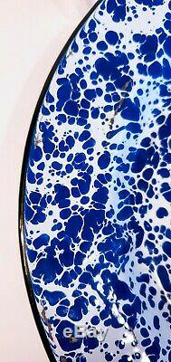 Set 8 CGS International Enamel Ware Dinner Plates & Bowls Blue & White Splatter