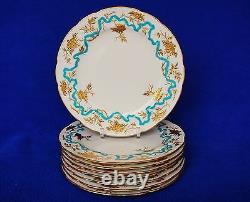 Set 8 Enamel Gilt Flower Minton Dinner Luncheon Plates for D. B. Bedell 9 C1910