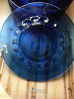 Set 8 Indiana Glass Kings Crown Thumbprint Cobalt Dinner Plates 10 Vintage 60s