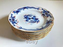 Set 8 Meissen Opulent Court Blue Dragon gold accents 9.75'' Dinner Plates, 1800s