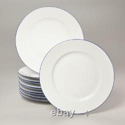 Set Of (11) Bernardaud Limoges Pamphyle Blue & White Dinner Plates, 10.25