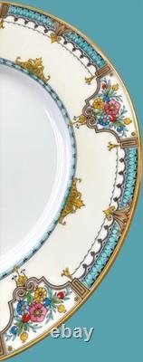 Set Of 12 -1920's Minton Turquoise Gold 10.25 Dinner Plates FREE SHIP