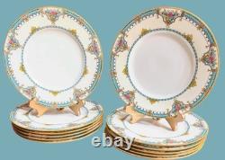 Set Of 12 -1920's Minton Turquoise Gold 10.25 Dinner Plates FREE SHIP