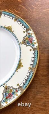 Set Of 12 -1920's Minton Turquoise Gold 10.25 Dinner Plates FREE SHIP