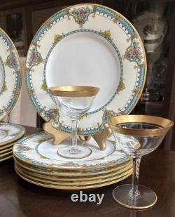 Set Of 12 -1920's Minton Turquoise Gold 10.25 Dinner Plates FREE SHIP