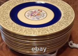 Set Of 12 Pareek Johnson Bros England Dinner Plates 10.5 Cobalt Floral Yellow