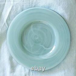 Set Of 4 Alabaster Glass Dinner Plates Lovely Turquoise Swirls No Flaws 11