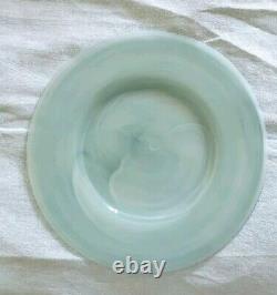 Set Of 4 Alabaster Glass Dinner Plates Lovely Turquoise Swirls No Flaws 11
