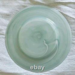 Set Of 4 Alabaster Glass Dinner Plates Lovely Turquoise Swirls No Flaws 11