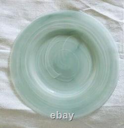Set Of 4 Alabaster Glass Dinner Plates Lovely Turquoise Swirls No Flaws 11