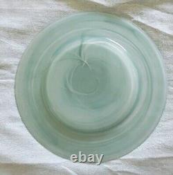 Set Of 4 Alabaster Glass Dinner Plates Lovely Turquoise Swirls No Flaws 11