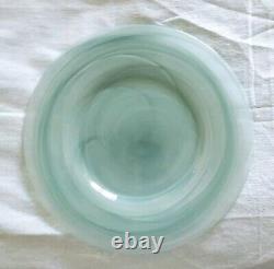 Set Of 4 Alabaster Glass Dinner Plates Lovely Turquoise Swirls No Flaws 11