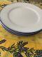 Set Of 4 Apilco Porcelain Blue Band White Dinner Plate 12.25