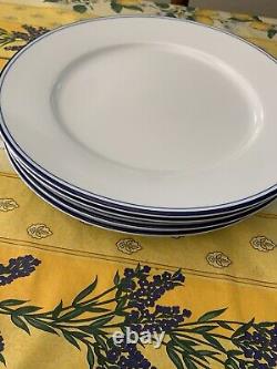 Set Of 4 Apilco Porcelain Blue Band White Dinner Plate 12.25