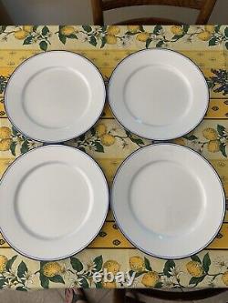Set Of 4 Apilco Porcelain Blue Band White Dinner Plate 12.25