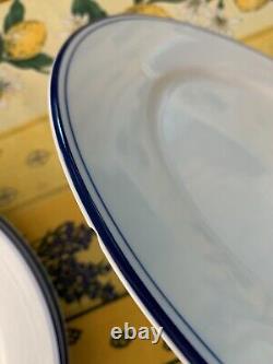 Set Of 4 Apilco Porcelain Blue Band White Dinner Plate 12.25
