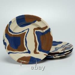 Set Of (4) Jurg Lanzrein Brown & Blue Marbled Ceramic Dinner Plates, 12