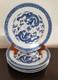Set Of 5 Blue & White Dragon Plates Made In China D 9 3/4