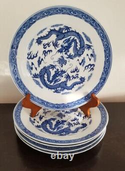 Set Of 5 Blue & White Dragon Plates Made In China D 9 3/4