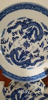 Set Of 5 Blue & White Dragon Plates Made In China D 9 3/4