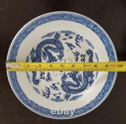 Set Of 5 Blue & White Dragon Plates Made In China D 9 3/4