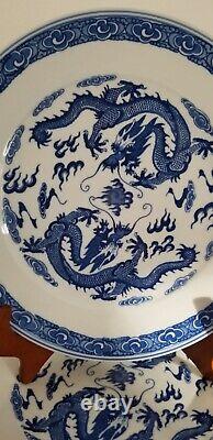 Set Of 5 Blue & White Dragon Plates Made In China D 9 3/4