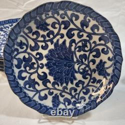 Set Of 6 Andrea by Sadek Blue Mum Chrysanthemum Dinner Plate 10, Scalloped Edge