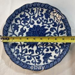 Set Of 6 Andrea by Sadek Blue Mum Chrysanthemum Dinner Plate 10, Scalloped Edge