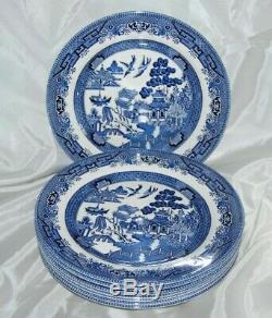 Set Of 6 Churchill Blue Willow Dinner Plates 10 1/4 Made In England Mint
