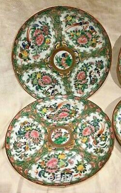 Set Of 6 MID 19th Cent Rose Medallion 8 Dinner Plates Flowers Birds Butterflies