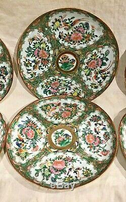 Set Of 6 MID 19th Cent Rose Medallion 8 Dinner Plates Flowers Birds Butterflies