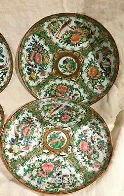 Set Of 6 MID 19th Cent Rose Medallion 8 Dinner Plates Flowers Birds Butterflies