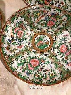 Set Of 6 MID 19th Cent Rose Medallion 8 Dinner Plates Flowers Birds Butterflies