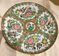 Set Of 6 MID 19th Cent Rose Medallion 8 Dinner Plates Flowers Birds Butterflies