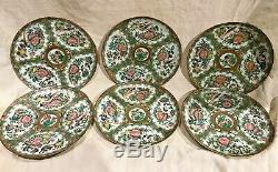 Set Of 6 MID 19th Cent Rose Medallion 8 Dinner Plates Flowers Birds Butterflies