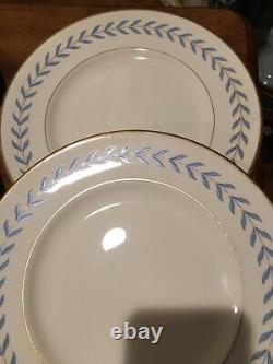 Set Of 6 Syracuse China SHERWOOD DINNER PLATES Blue Laurel Wreath Ivory 10 EC