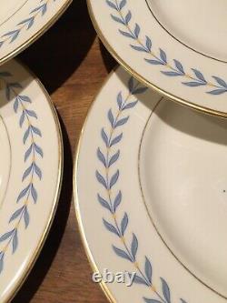 Set Of 6 Syracuse China SHERWOOD DINNER PLATES Blue Laurel Wreath Ivory 10 EC