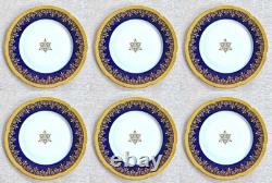 Set Of 6 Theodore Haviland Limoges 10 Dinner Plates Cobalt Blue With Heavy Gold