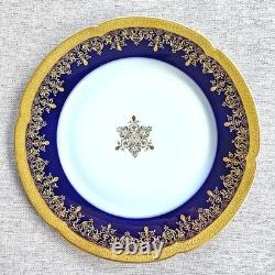 Set Of 6 Theodore Haviland Limoges 10 Dinner Plates Cobalt Blue With Heavy Gold