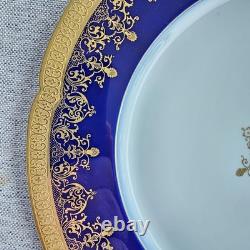 Set Of 6 Theodore Haviland Limoges 10 Dinner Plates Cobalt Blue With Heavy Gold