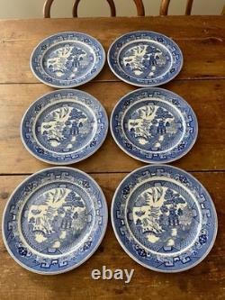 Set Of 6 Vintage Buffalo China Blue Willow Restaurant Ware Plates