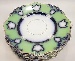 Set Of 8 Antique Opaque Granite China Plates William Ridgway Green Gold Blue