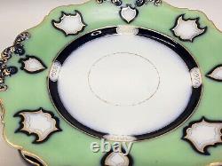 Set Of 8 Antique Opaque Granite China Plates William Ridgway Green Gold Blue