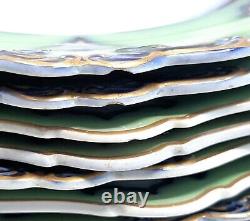 Set Of 8 Antique Opaque Granite China Plates William Ridgway Green Gold Blue