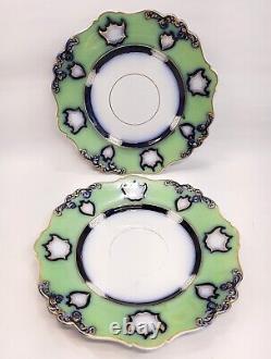 Set Of 8 Antique Opaque Granite China Plates William Ridgway Green Gold Blue